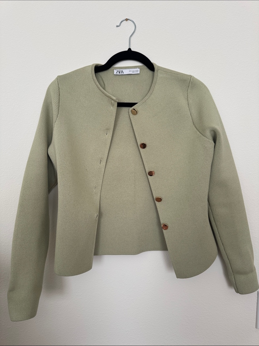 Zara Light Sage Green Round-Neck Button Cardigan